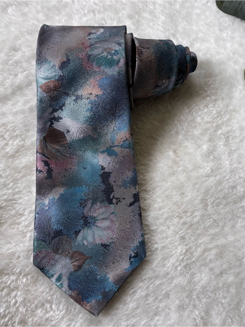Vintage Rooster Floral Watercolor Tie in Blue and Gray
